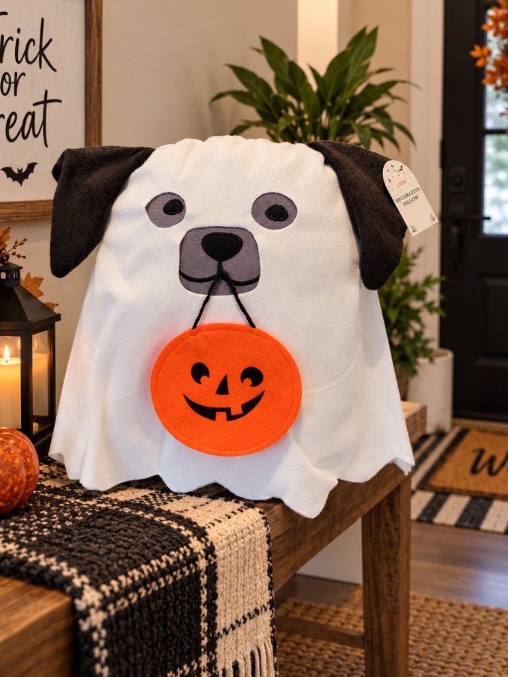 Target Bullseye Dog Ghost Halloween Pillow 2024 Pumpkin Trick or Treat NWT